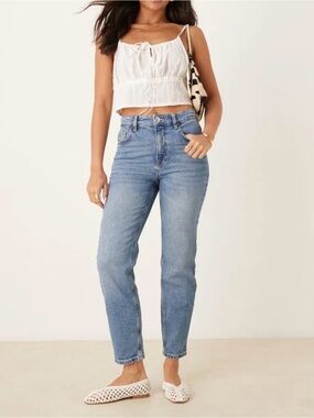 Mango Women's Newmom‎ Straight-Leg Blue Denim Jeans Size